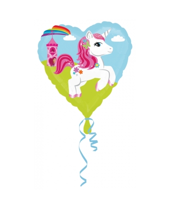 Hračka - Héliový balón modré srdce s jednorožcem - 46 cm
