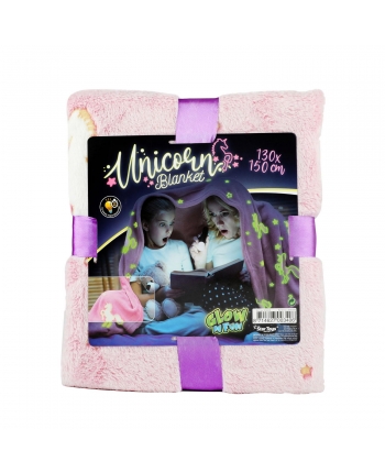 Hračka - Plyšová deka svítící ve tmě - jednorožce - 130x150 cm